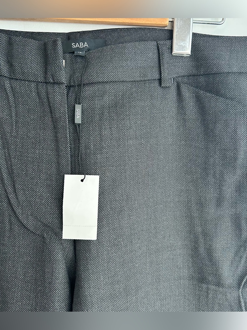 Wool Textured Flat-Front Pants, Charcoal Grey, New with tags, Women, Size US 10